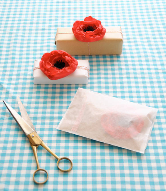 Fabric Poppy Flower Gift Toppers