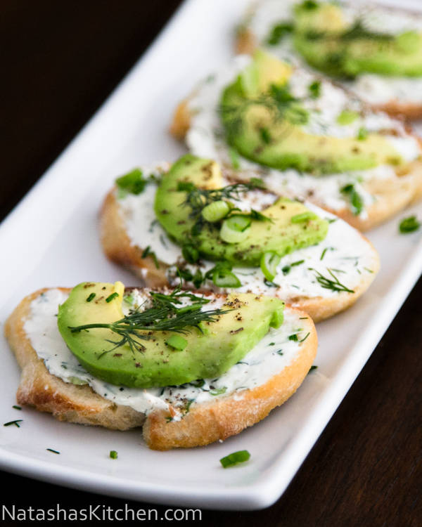Canapes with Garlic Herb Cream Cheese and Avocado