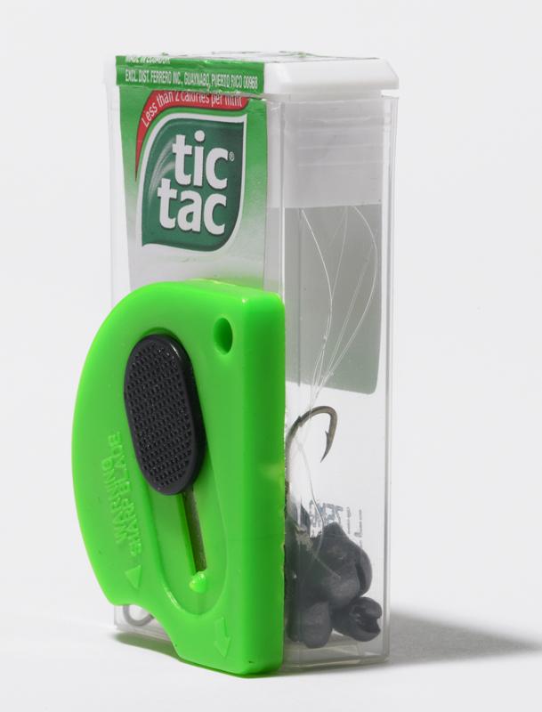 An empty Tic Tac box makes a great miniature tackle box for bait fishing