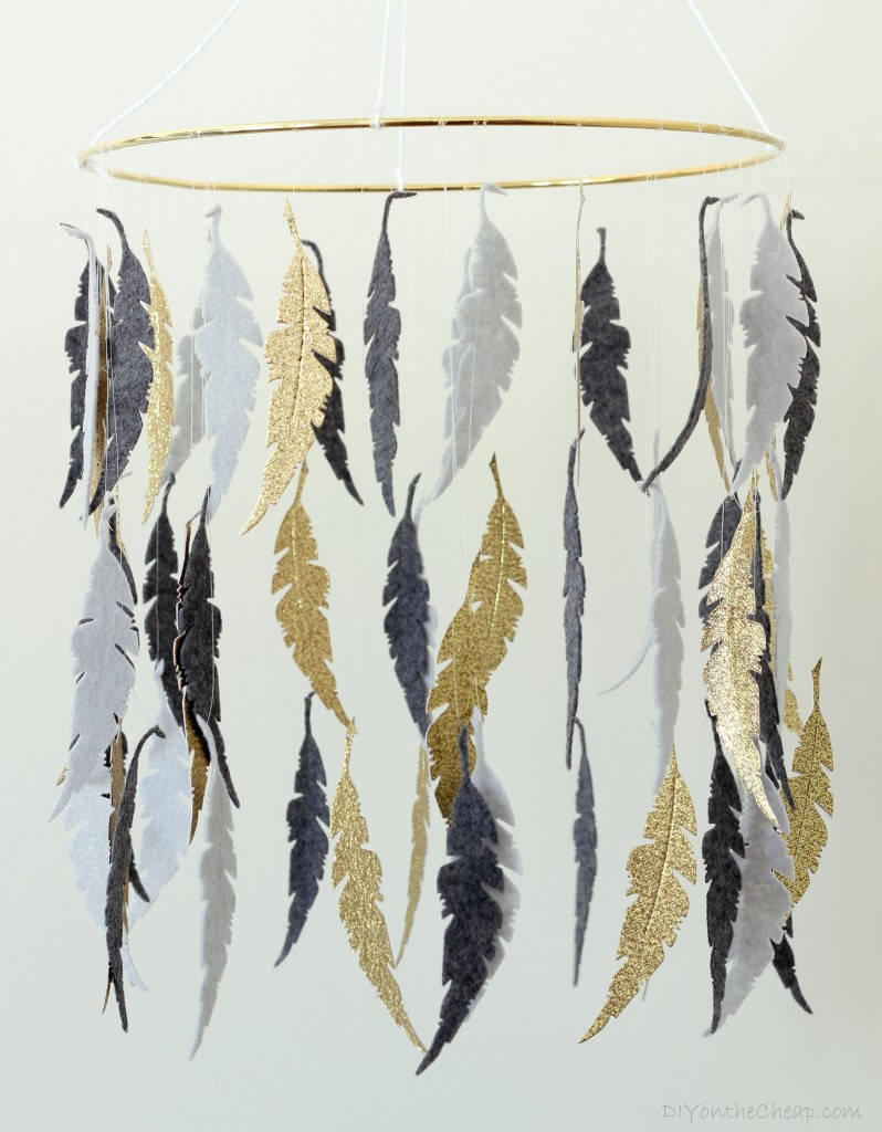 Gray and Gold Feather Mobile