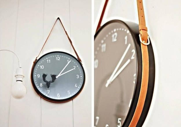 Use a vintage belt to hang the wall clock