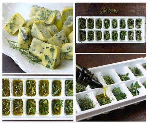 Freeze your fresh herbs in olive oil using ice cube trays