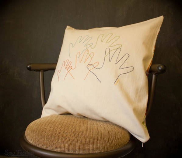 Embroidered Kids Hand Print Pillow