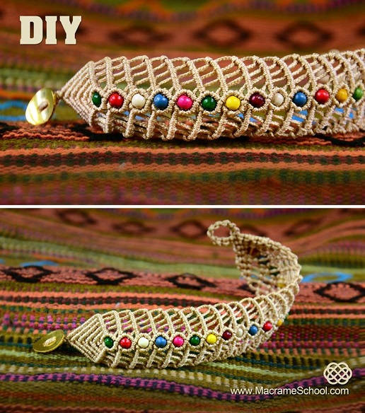Macramé Fishbone Bracelet with Beads