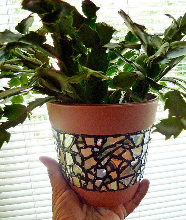 Recycled CD Mosaic Flower Pot