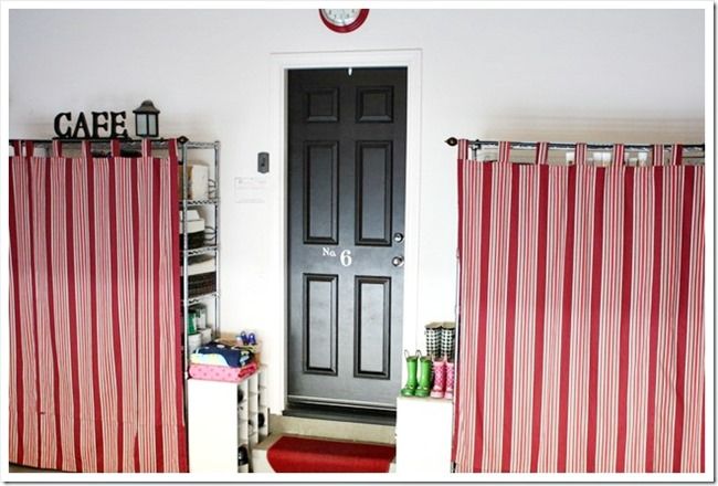 Use tab curtains to cover up unsightly wire shelving