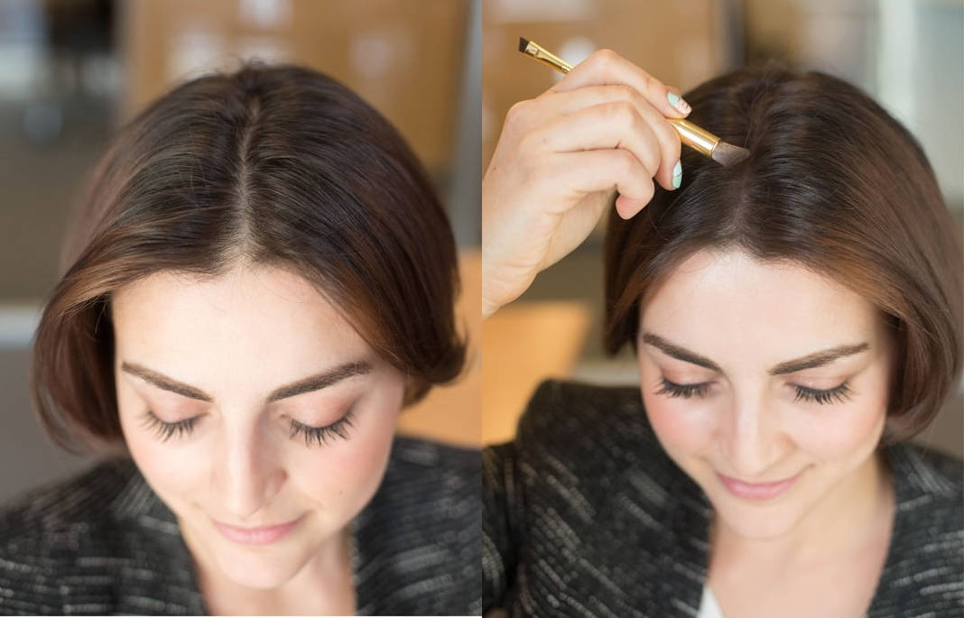 Dust an eyeshadow, making your hair appear thicker