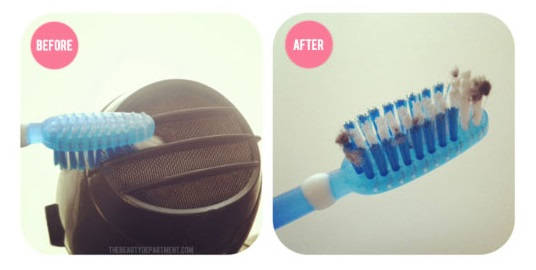 Use an old toothbrush to clean out your clogged hairdryer