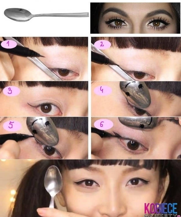 Use a spoon to get the perfect wing shape for your eyeliner
