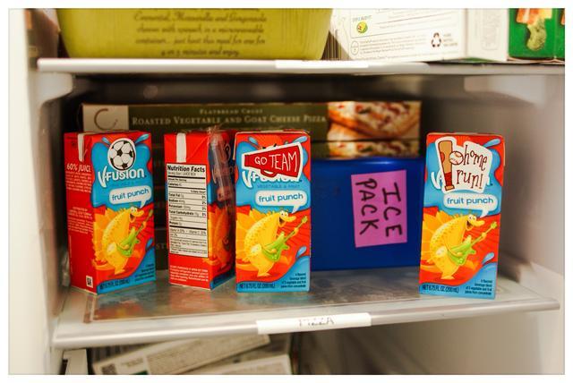 Freeze juice boxes overnight and use as freezer packs