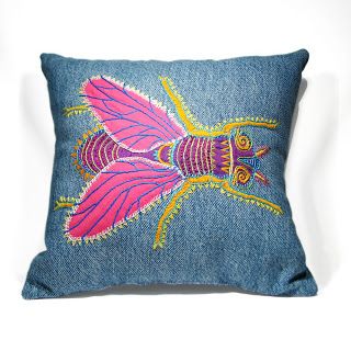 Colorful Embroidered Fly Pillow