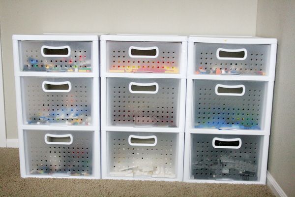 Storage drawers are perfect for color-sorting legos
