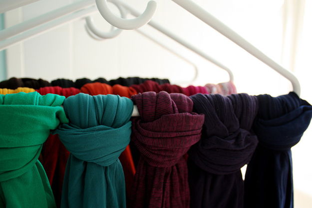 Tie your scarves and stockings to hangers for easy storage