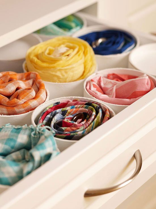 Use PVC pipe to organize scarves and ties