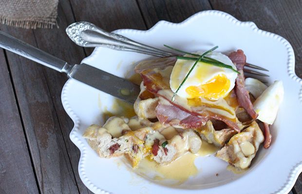 Eggs Benedict Over Savory Waffles