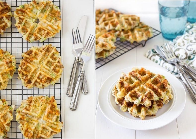 Chicken, broccoli and cheddar potato waffles