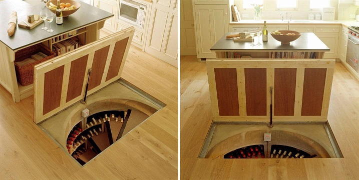 Trapdoor wine cellar in the kitchen