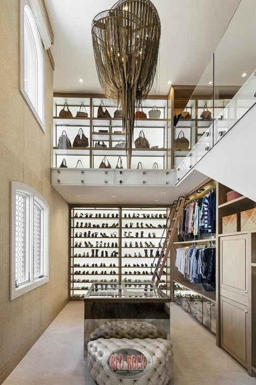 Stunning 2-story walk-in closet with bag and shoe storage