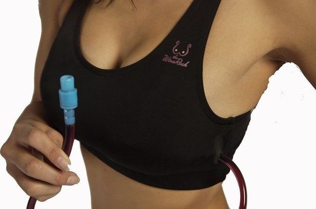 Sports bra with polyurathane bladder holds 25 ounces of your favorite beverage