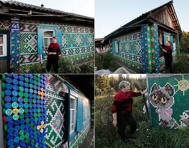Russian Pensioner Decorates Her House with 30,000 Plastic Bottle Caps