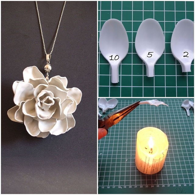 Plastic Spoon Rose Pendant