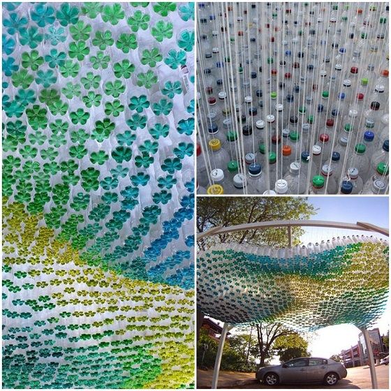 Colorful Parking Canopy Made of 1500 Recycled Plastic Bottles