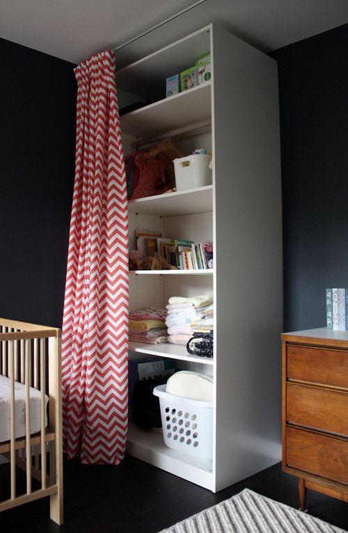 Hide storage areas with ceiling-mounted curtains