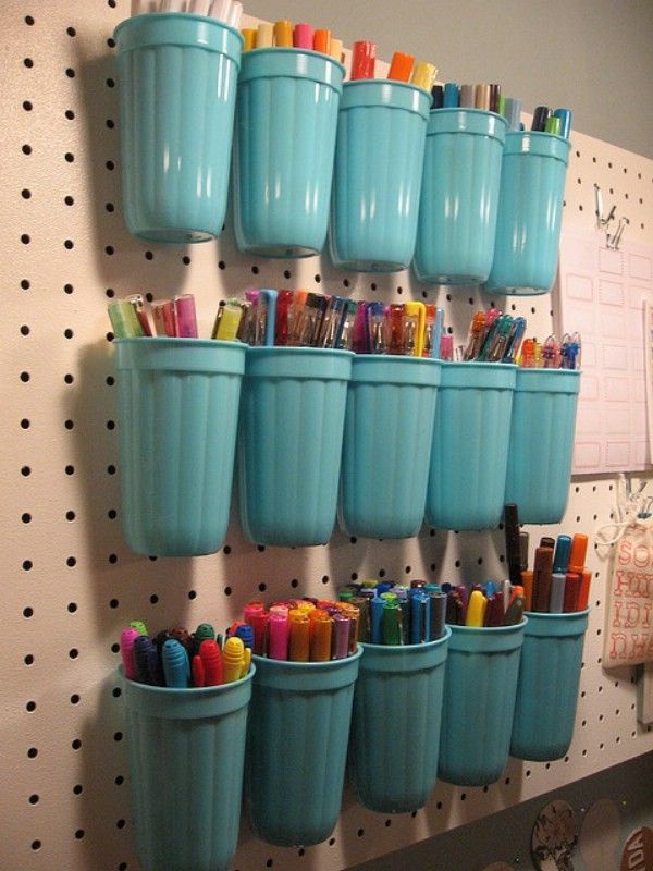 Plastic Cups on a Pegboard