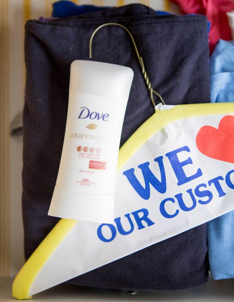 Deodorant marks can be removed with the foam cover of a dry clean hanger