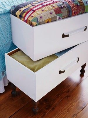 Add a hinged lid to drawers and you will have a storage chest