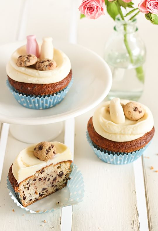 Milk and Chocolate Chip Cookie Cupcakes