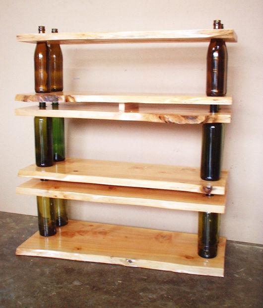 Shelving and tables using glass bottles