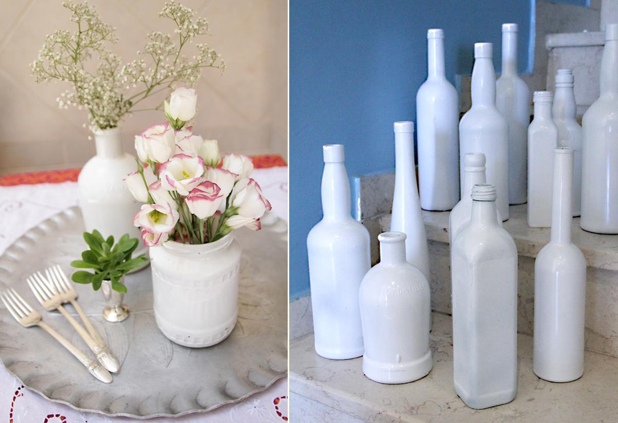 Painted Wine Bottle and Jar Vases