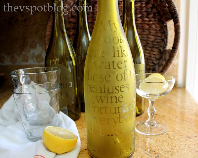 Wine Bottle Etched Water Carafe