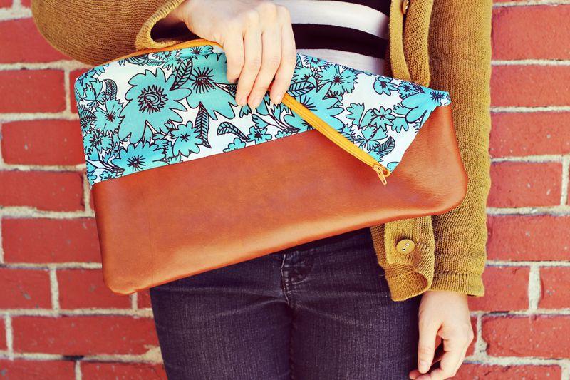 Cotton and Leather Clutch Purse