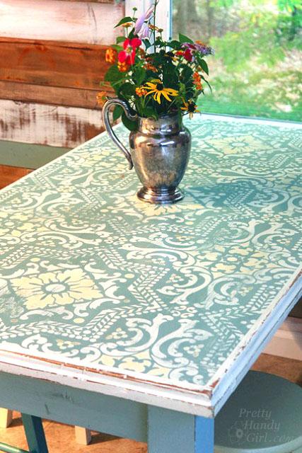 Stenciled and Distressed Dumpster Table