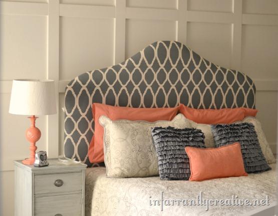 Painted and Stenciled Fabric Upholstered Headboard