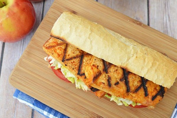 Grilled Buffalo Tofu Po' Boy with Apple Slaw
