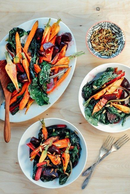 Roasted Vegetable Salad with Garlic Dressing and Toasted Pepitas