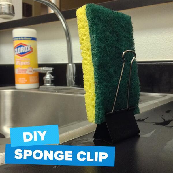 Icky sponge? Use a binder clip to keep it dry and prevent germ build up