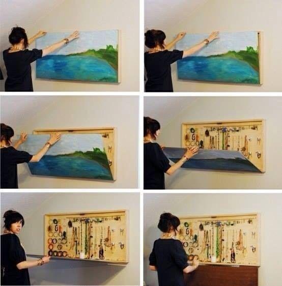Hidden Jewelry Holder Behind a Painting