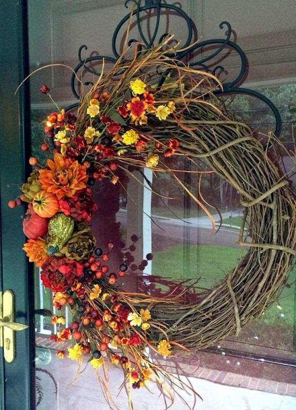 Pumpkin and Flowers Fall Wreath