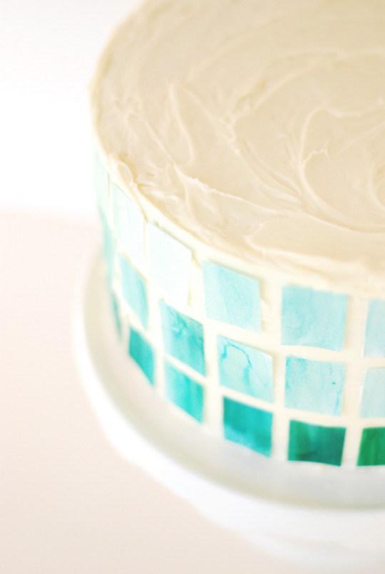 Watercolor Ombre Mosaic Cake