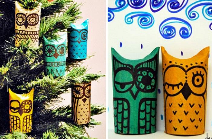 Toilet Paper Roll Owl Ornaments