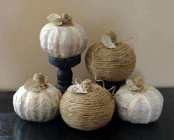 Book Page and Twine Pumpkins