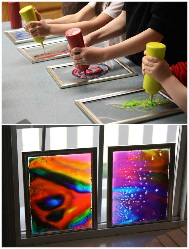 Glue and Food Coloring Windows Art