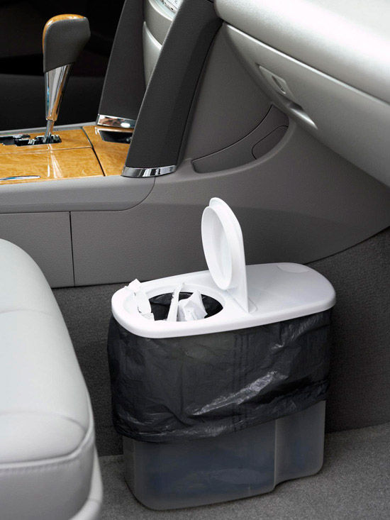 Convert a plastic cereal dispenser into a trash receptacle for your car