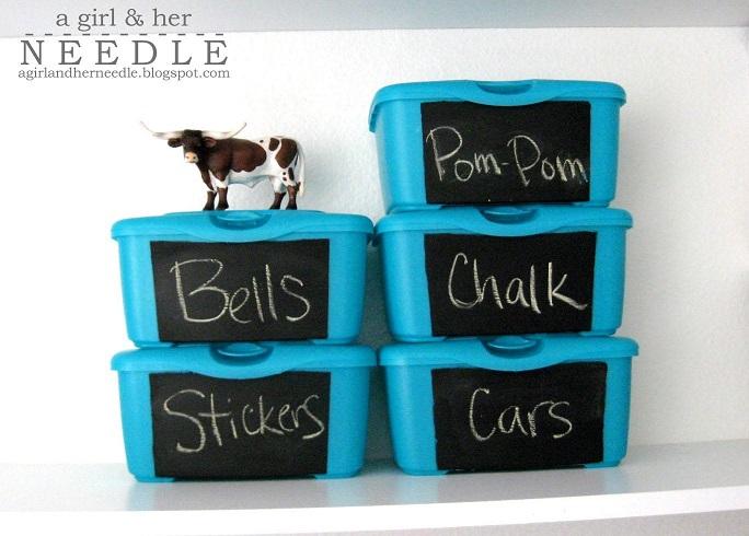 Chalkboard Storage Tubs from Upcycled Wipes