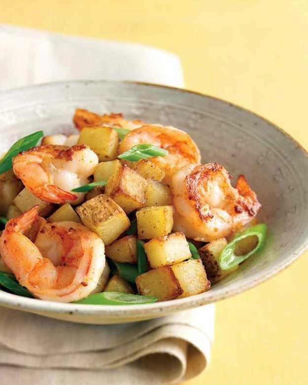 Shrimp with Scallions and Crispy Potatoes
