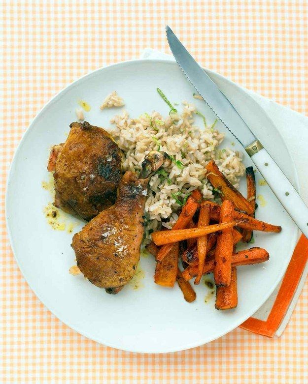 Curried Chicken Legs with Carrots, Rice, and Lime